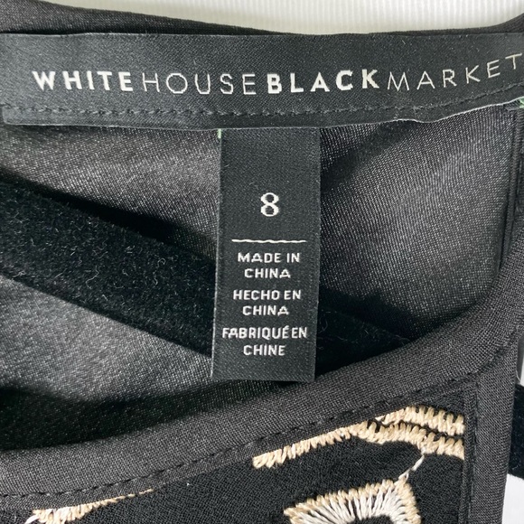 White House Black Market Black Sleeveless Dress with Metallic Embroidery Size 8 - Picture 4 of 7
